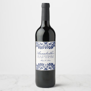 Blue Talavera Tile Spanish Fiesta Baptism Wine Label
