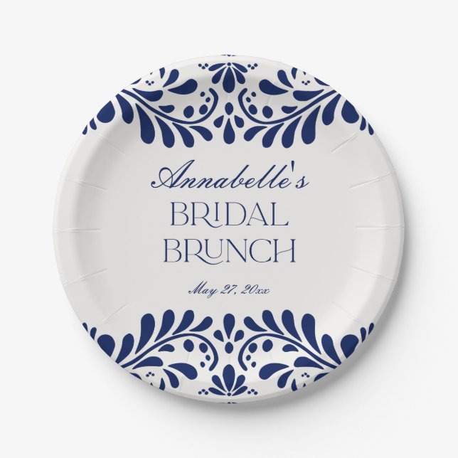 Blue Talavera Tile Spanish Fiesta Bridal Shower Paper Plate (Front)