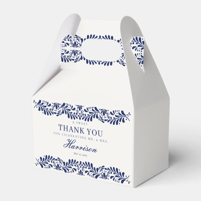 Blue Talavera Tile Spanish Fiesta Wedding Dessert Favor Box (Front Side)