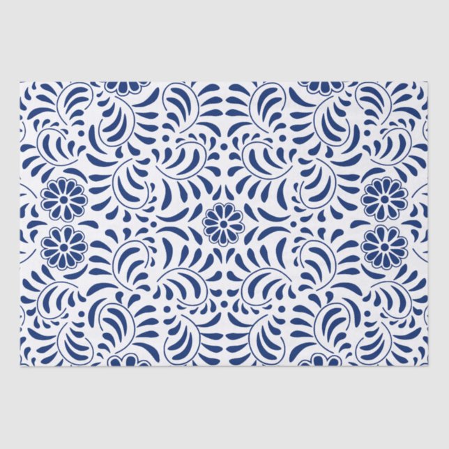 Blue Talavera Tile Spanish Style Fiesta Tissue Paper (Front)