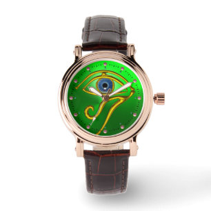 BLUE TALISMAN, GOLD HORUS EYE Emerald Green Watch