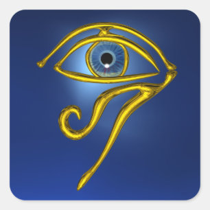 BLUE TALISMAN, GOLD HORUS EYE SQUARE STICKER