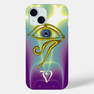 BLUE TALISMAN MONOGRAM Teal, Purple White iPhone 15 Case