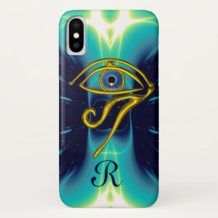 BLUE TALISMAN MONOGRAM Teal, Turquase White iPhone X Case
