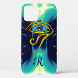 BLUE TALISMAN MONOGRAM  Teal, Turquoise White iPhone 12 Case