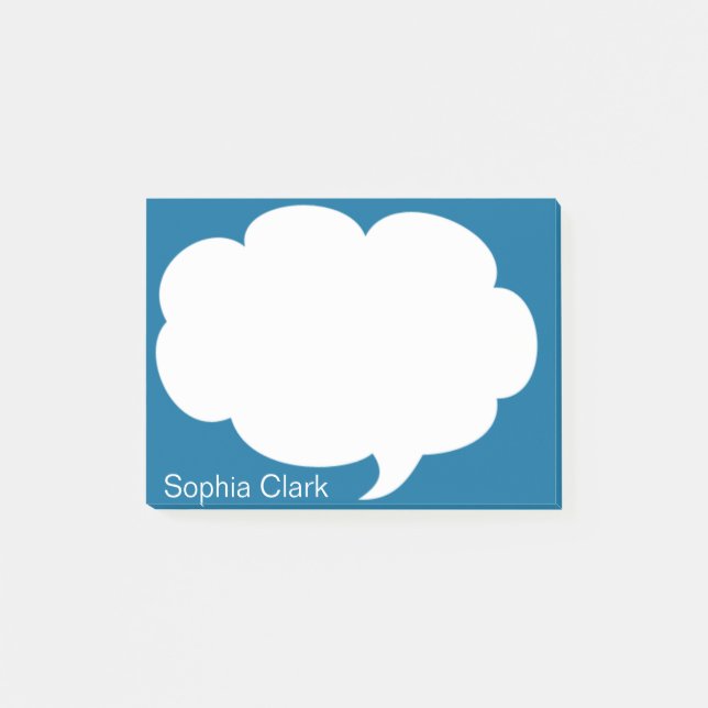 Blue Talk Bubble Rounded Personalized Post-it Notes (Front)