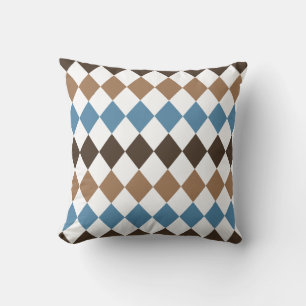 Blue, Tan, and Brown Diamond Harlequin Throw Pillow