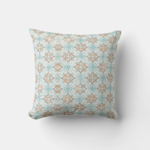 Blue Tan Cream Orange Patterned Throw Pillows