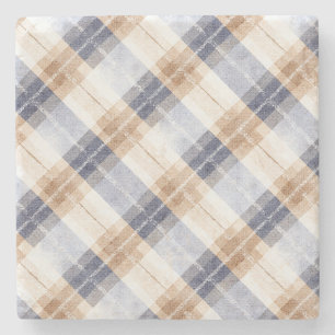 Blue Tan Cream Stripes Stone Coaster
