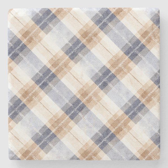 Blue Tan Cream Stripes Stone Coaster (Front)