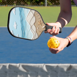 BLUE & TAN DIMENSIONAL LOOKING BEACH SCENE PICKLEBALL PADDLE