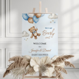 Blue Tan Teddy Bear Balloons Baby Shower Welcome