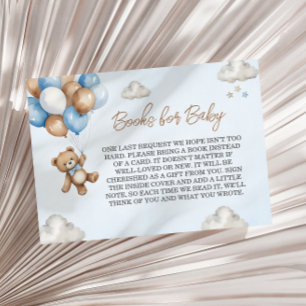 Blue Tan Teddy Bear Balloons Books for Baby Enclosure Card