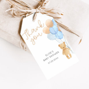 Blue Tan Teddy Bear Balloons Gift Tags