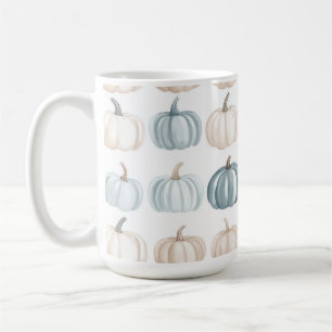 BLUE & TAN WATERCOLOR FALL AUTUMN PUMPKINS COFFEE MUG