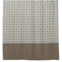 Blue, Tan, White & Brown Circles Squares Pattern