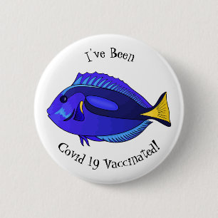 Blue tang fish cartoon illustration 2 inch round button