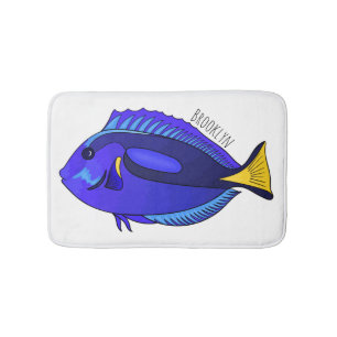 Blue tang fish cartoon illustration bath mat