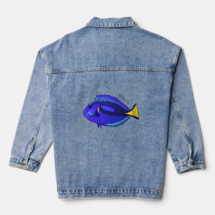 Blue tang fish cartoon illustration denim jacket