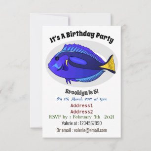 Blue tang fish cartoon illustration invitation