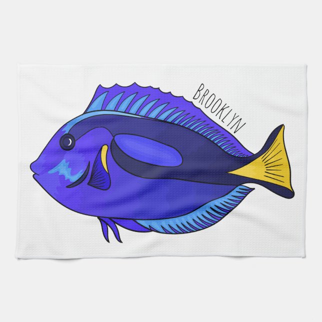 Blue tang fish cartoon illustration kitchen towel (Horizontal)