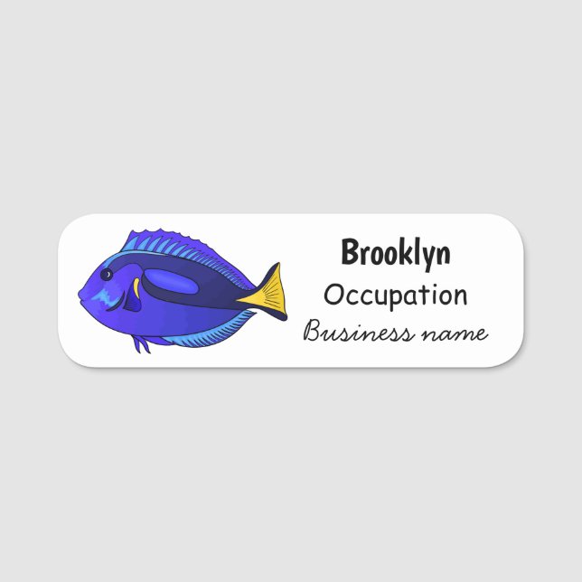 Blue tang fish cartoon illustration name tag (Front)