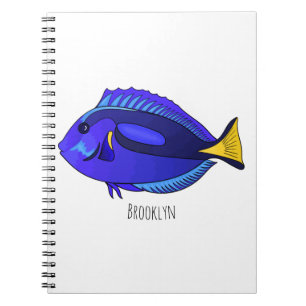 Blue tang fish cartoon illustration  notebook
