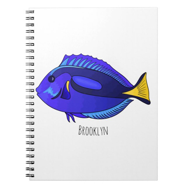 Blue tang fish cartoon illustration  notebook (Front)