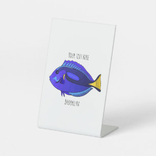 Blue tang fish cartoon illustration pedestal sign