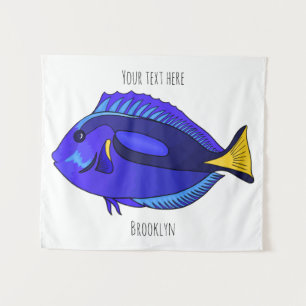 Blue tang fish cartoon illustration tapestry