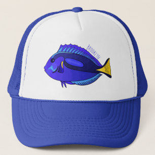 Blue tang fish cartoon illustration  trucker hat