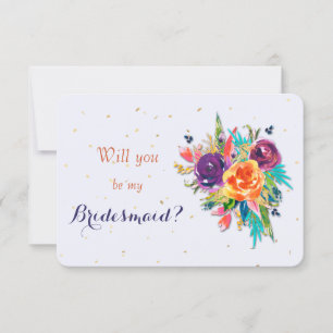 Blue Tangerine Floral Will You Be My Bridesmaid Invitation