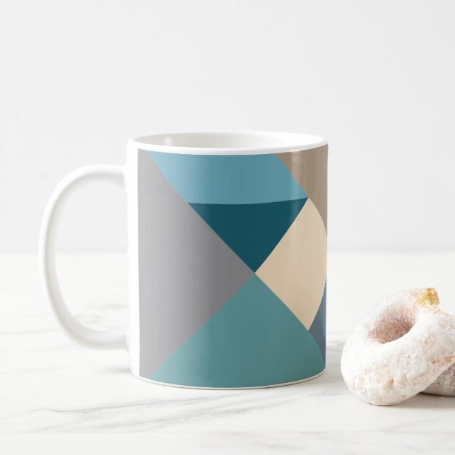 Blue Tangram Pattern Coffee Mug (With Donut)