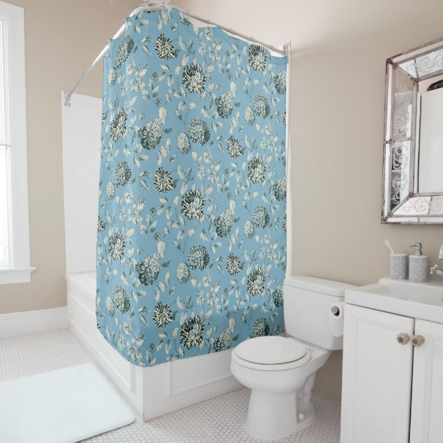 Blue Tansy Blue Modern Vintage Floral Toile (In Situ)
