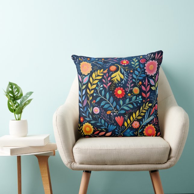 Blue tapestry floral throw pillow. pillow (Chair)