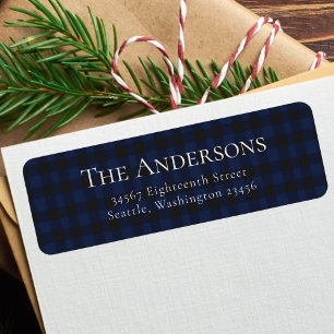 Blue Tartan Buffalo Plaid Holiday Return Address