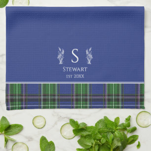 Blue Tartan Plaid Customized Name Monogram Kitchen Towel