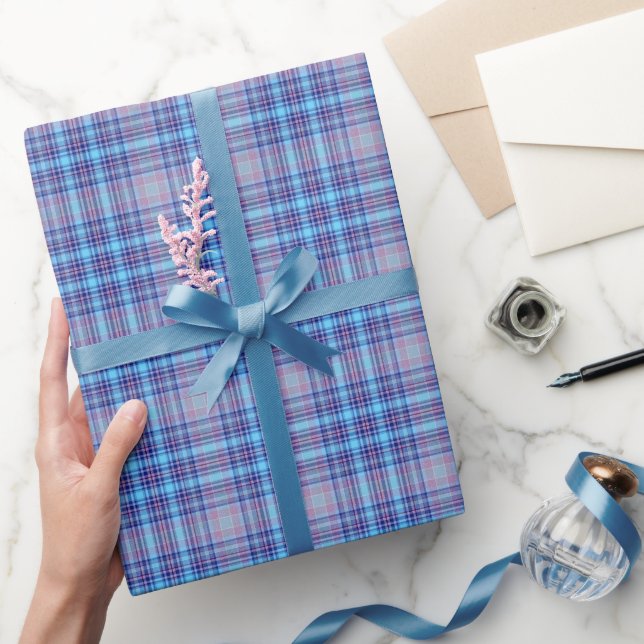Blue Tartan Plaid Gingham Pattern Wrapping Paper (Gifting)