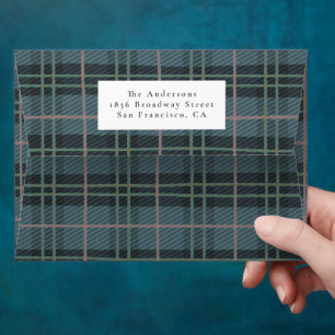 Blue Tartan Plaid PreAddressed Return Label Envelope