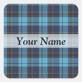 Blue tartan plaid square sticker