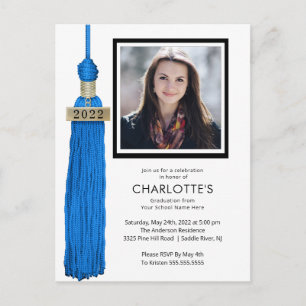 Blue Tassel Photo Graduation Invitation Postcard