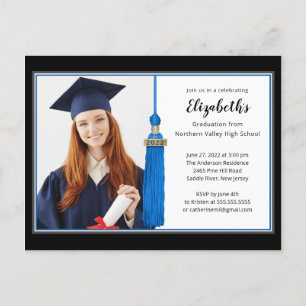 Blue Tassel Photo Graduation Party Invitation Postcard