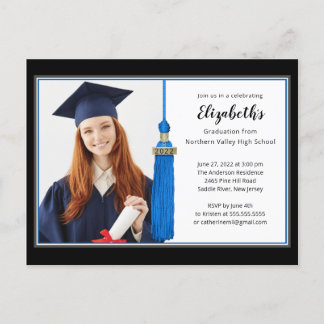 Blue Tassel Photo Graduation Party Invitation Postcard