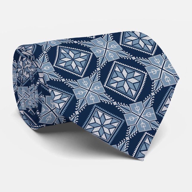 Blue Tatreez Henna Thobe Pattern Tie (Rolled)