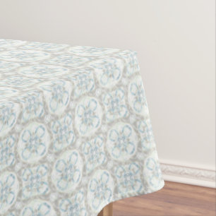 Blue, Taupe, and White Mottled Circles Pattern Tablecloth