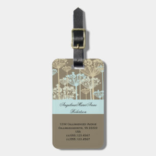 Blue Taupe Ivory Dandelions Floral Luggage Tags