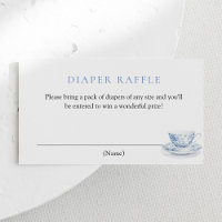 Blue Tea Party Baby Shower Diaper Raffle Ticket