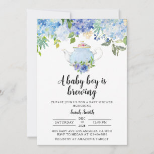 Blue Tea Party Baby Shower Invitation