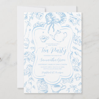 Blue Tea Party Baby Shower Invitation