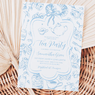 Blue Tea Party Baby Shower Invitation